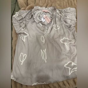 NWT Philosophy heart floral Blouse Ruffled Sleeves preppy Valentine date night